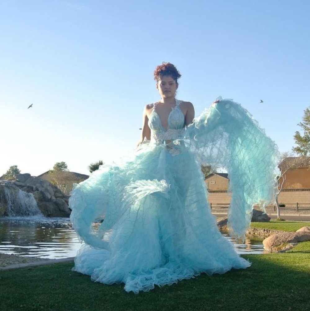 "ATLANTIS" Ocean Blue & White Boho Wedding Ballgown Set